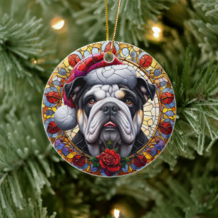 Adorno De Cerámica Navidades de perros Bulldog ingleses