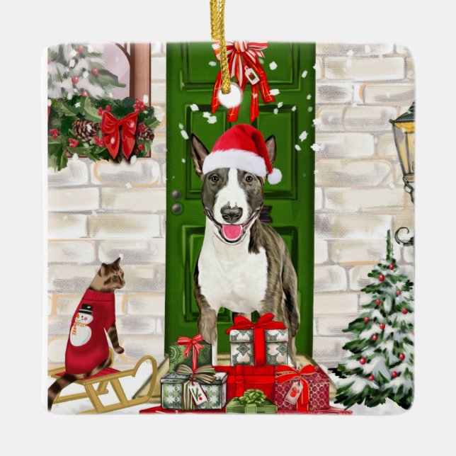 Adorno De Cerámica Navidades de Perros de Bull Terrier (Anverso)