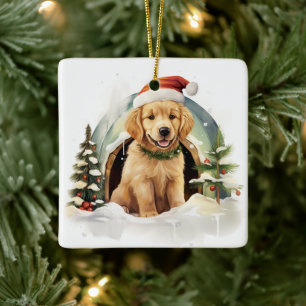 Adorno De Cerámica Navidades de perros de Cute Golden Retriever