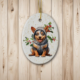 Adorno De Cerámica Navidades de perros de ganado vacuno australiano