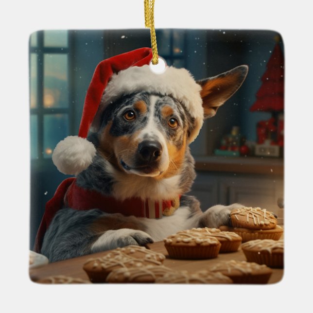 Adorno De Cerámica Navidades de perros de ganado vacuno australianos  (Anverso)