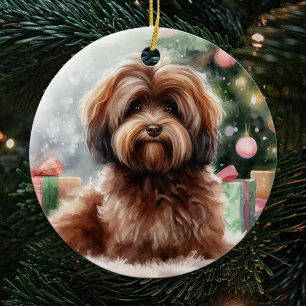 Adorno De Cerámica Navidades de perros de Havanés Sweet Brown