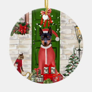 Adorno De Cerámica Navidades de Perros de Pinscher en miniatura