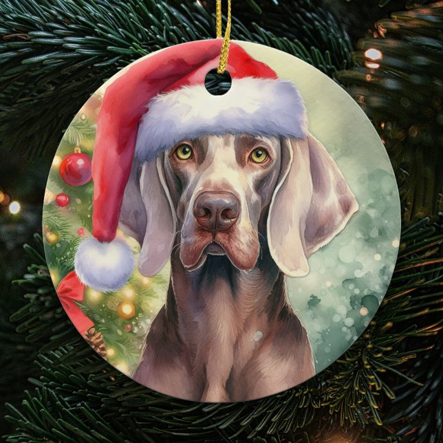 Adorno De Cerámica Navidades de perros de Red Santa Hat Weimaraner (Subido por el creador)