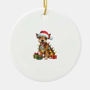 Adorno De Cerámica Navidades de perros de Santa Hat Jagdterrier