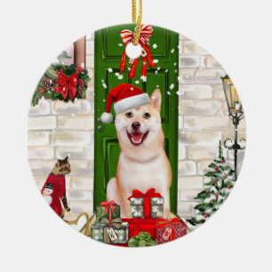 Adorno De Cerámica Navidades de Perros de Shiba Inu