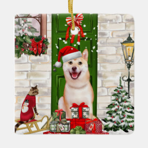 Adorno De Cerámica Navidades de Perros de Shiba Inu