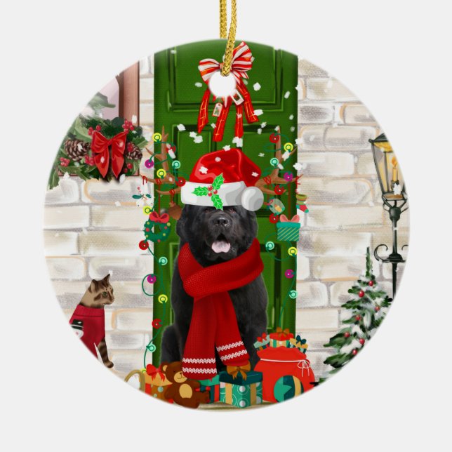 Adorno De Cerámica Navidades de perros de Terranova (Frente)