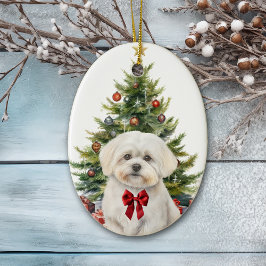 Adorno De Cerámica Navidades de perros malteses adorables de la raza 