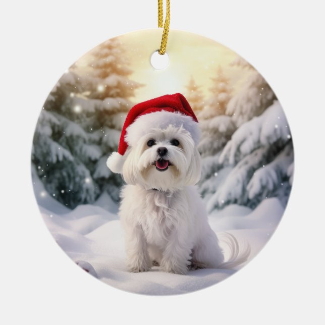 Adorno De Cerámica Navidades de perros malteses Keepsake (Frente)