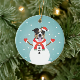 Adorno De Cerámica Navidades de perros mixtos Snowman