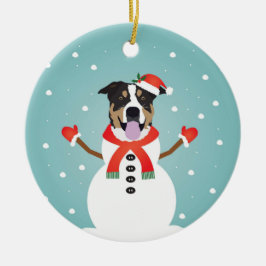Adorno De Cerámica Navidades de perros mixtos Snowman