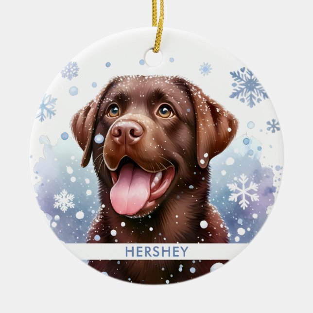 Adorno De Cerámica Navidades de perros recuperadores de chocolate fel (Frente)
