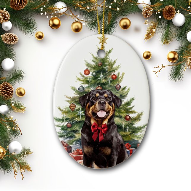 Adorno De Cerámica Navidades de perros rotuiler de Red Bow (Subido por el creador)