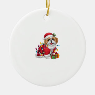 Adorno De Cerámica Navidades de perros Santa Shih Tzu