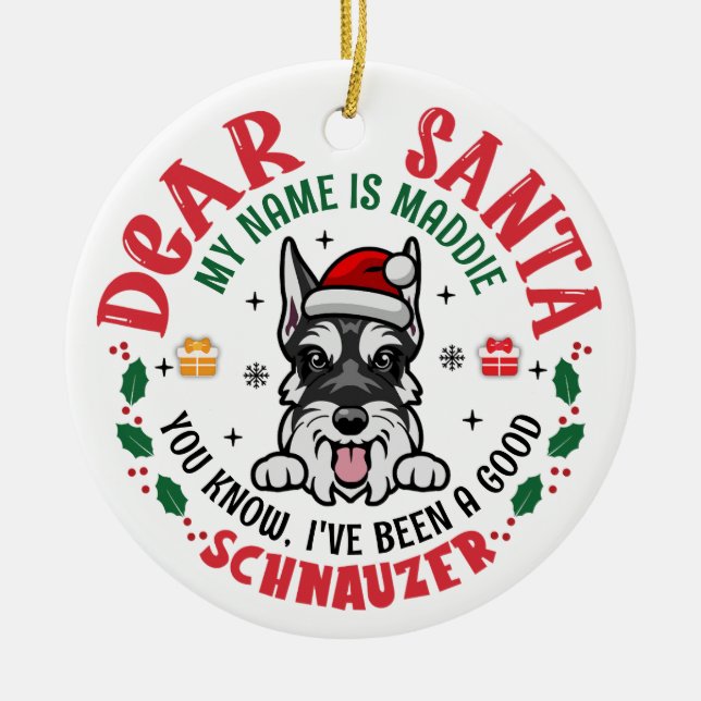 Adorno De Cerámica Navidades de perros Schnauzer en miniatura persona (Frente)