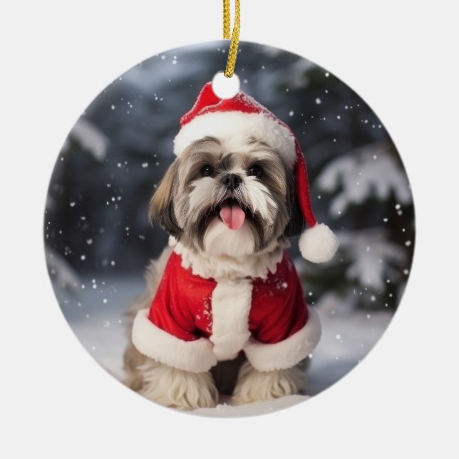 Adorno De Cerámica Navidades de perros Shih Tzu Keepsake (Frente)