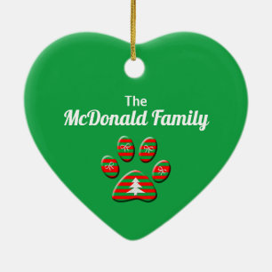 Adorno De Cerámica Navidades de pezuña gata en rayas rojas y verdes