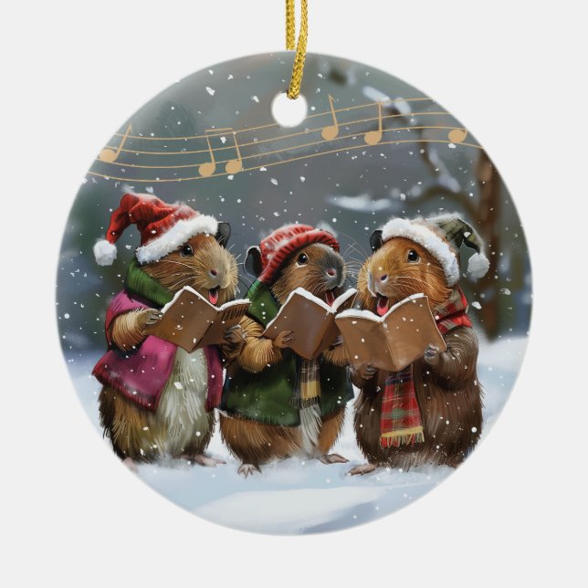 Adorno De Cerámica Navidades de Pig Carol de Guinea (Frente)