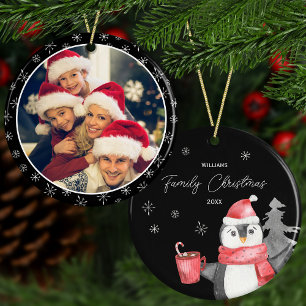 Adorno De Cerámica Navidades de pingüino cutáneo con nombre de famili