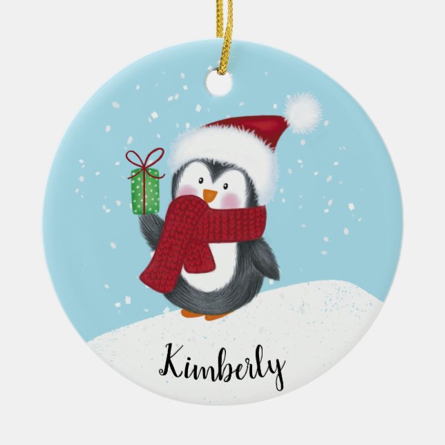 Adorno De Cerámica Navidades de pingüino personalizados (Frente)
