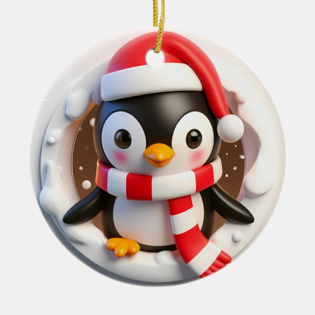 Adorno De Cerámica Navidades de pingüino reventando (Frente)