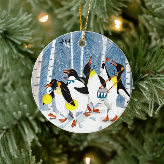 Adorno De Cerámica Navidades de pingüinos musicales azules (Árbol)
