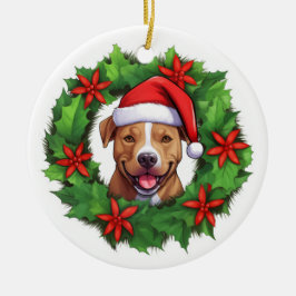 Adorno De Cerámica Navidades de Pit Bull Wreath Ornament