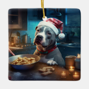 Adorno De Cerámica Navidades de Pitbull Terrier en vacaciones