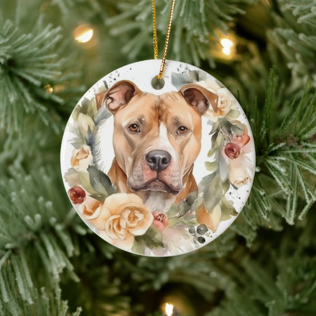 Adorno De Cerámica Navidades de Pitbull Wreath Festimes Pup (Árbol)