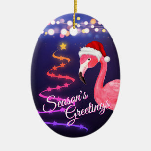 Adorno De Cerámica Navidades de Playa Flamingo Rosa Personalizados