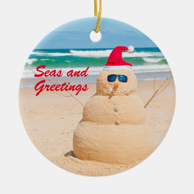 Adorno De Cerámica Navidades de playa Ornament Snowman (Frente)