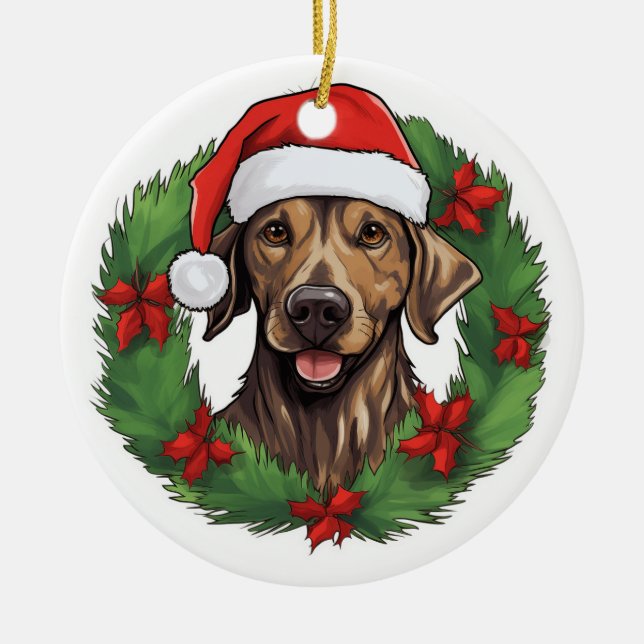 Adorno De Cerámica Navidades de Plott Hound (Frente)