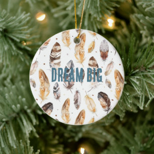 Adorno De Cerámica Navidades de plumas tribales nativas de Cream Brow