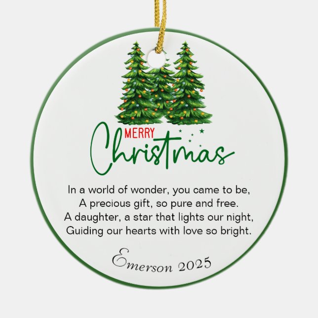 Adorno De Cerámica Navidades de poema de hija personalizado (Frente)