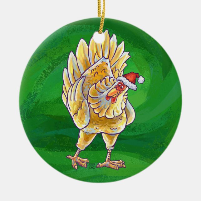 Adorno De Cerámica Navidades De Pollo En Verde (Frente)