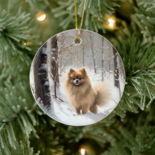 Adorno De Cerámica Navidades de Pomeranian Let It Snow