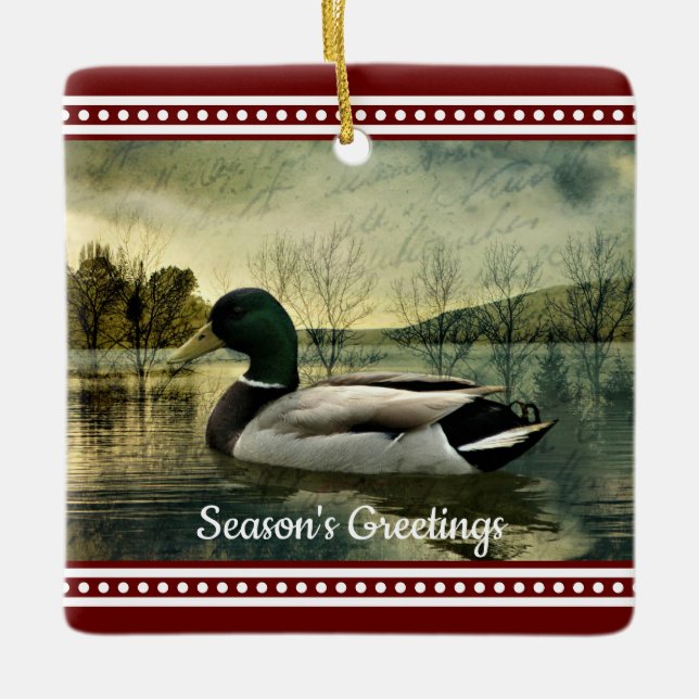 Adorno De Cerámica Navidades de postales Weathered del pato mallard v (Anverso)