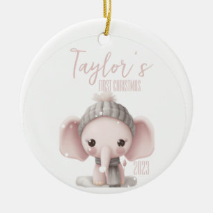 Adorno De Cerámica Navidades de primer elefante bebé personalizados