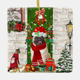 Adorno De Cerámica Navidades de pug Dog