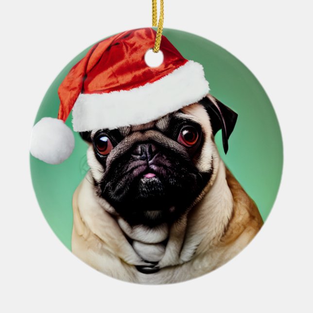 Adorno De Cerámica Navidades de pug Dog (Frente)