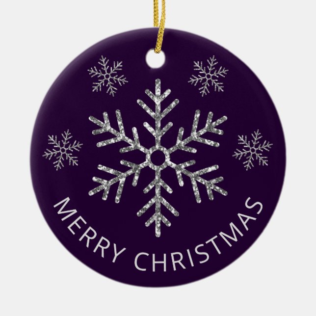 Adorno De Cerámica Navidades de Purpurina de Plata Púrpura Vacacional (Frente)
