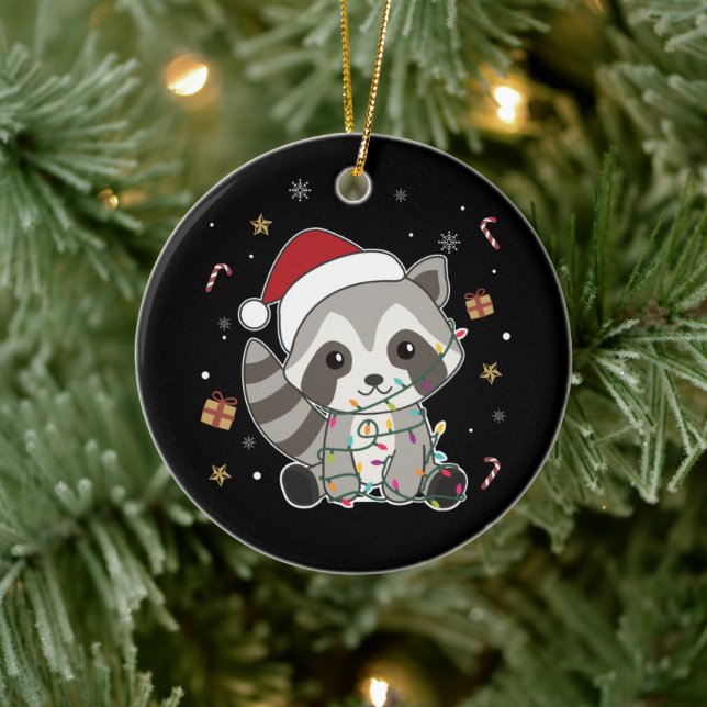 Adorno De Cerámica Navidades de Raccoon Nieve Raccoons Invierno Ropa  (Árbol)