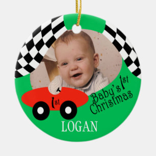 Adorno De Cerámica Navidades de Race Car Baby