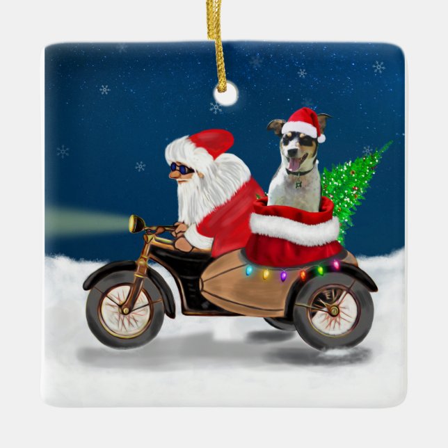 Adorno De Cerámica Navidades de Rat Terrier Dog Santa Claus (Anverso)