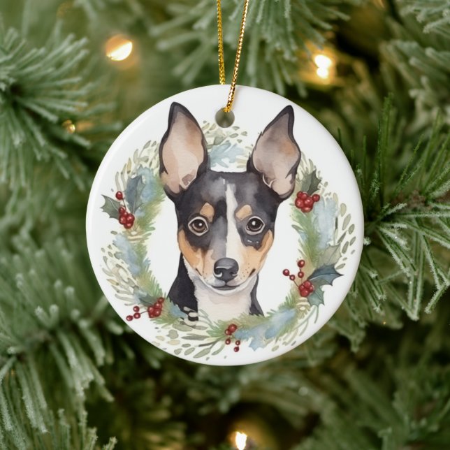 Adorno De Cerámica Navidades de Rat Terrier usaron elogios festivos (Árbol)