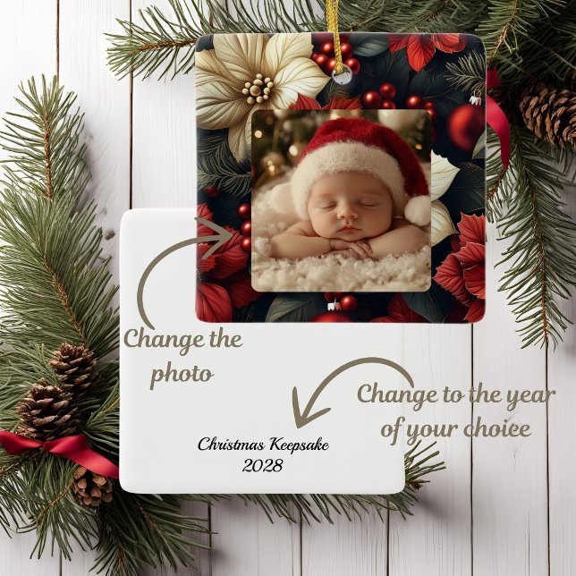 Adorno De Cerámica Navidades de Red Poinsettia Keepsake (Add a personal touch to your holiday decor with our Christmas Keepsake Ceramic Ornament!)