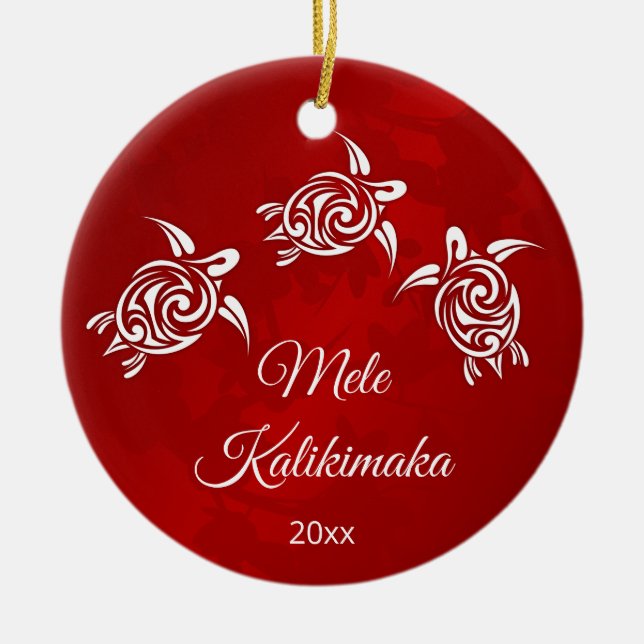 Adorno De Cerámica Navidades de Red White Mele Kalikimaka (Frente)