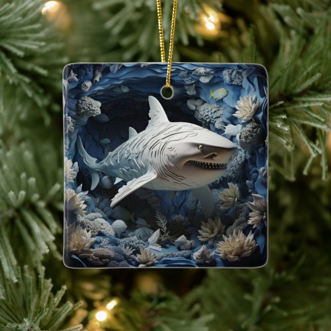 Adorno De Cerámica Navidades de regalo de Shark Lover (Árbol)