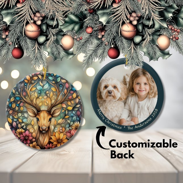 Adorno De Cerámica Navidades de reno majestuosos Personalizable cerám (Majestic Reindeer Christmas Customizable Ceramic O Ceramic Ornament)